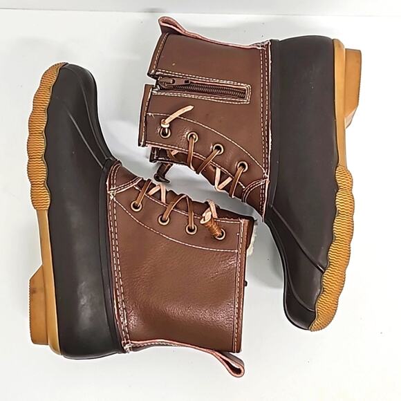 Serra Womens Genuine Leather Fleece Lined Lace Up Winter Brown Duck Boots Size 7 - Picture 4 of 11